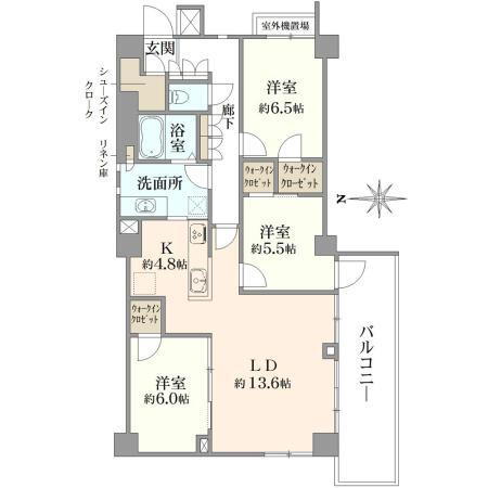 リミオガーデン横浜西寺尾 3LDK、価格3980万円、専有面積86.18m<sup>2</sup>、バルコニー面積11.02m<sup>2</sup> 間取り図