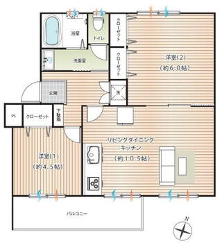 竹山団地４３１０号棟 2LDK、価格1290万円、専有面積53.17m<sup>2</sup>、バルコニー面積6m<sup>2</sup> ２ＬＤＫリフォーム予定