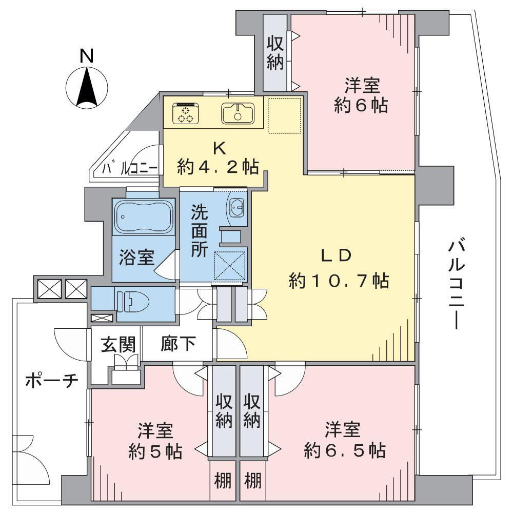 クリオ横浜大口参番館 3LDK、価格3790万円、専有面積72m<sup>2</sup>、バルコニー面積19.22m<sup>2</sup> ファミリーにぴったり。3LDK専有面積約72m2の3LDKです。全室約5帖以上のゆとり設計です。