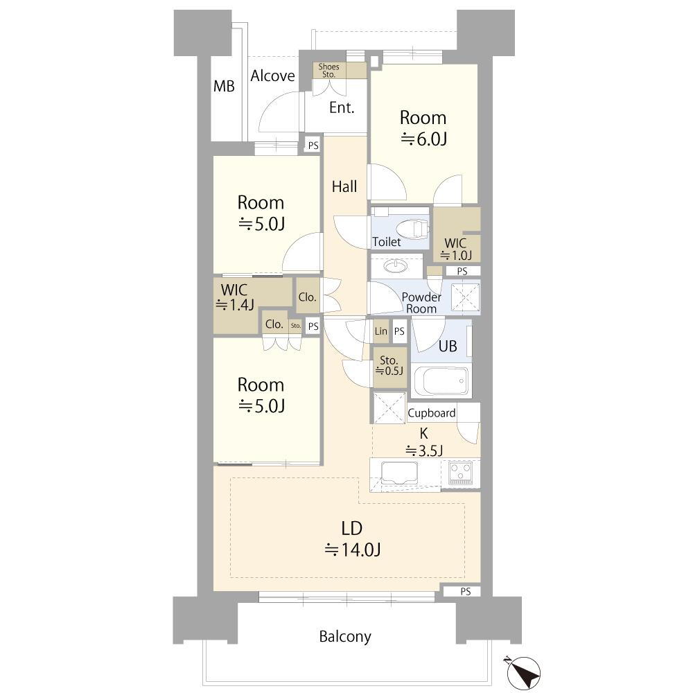 ＨＡＲＵＭＩ　ＦＬＡＧ　ＰＡＲＫ　ＶＩＬＬＡＧＥ　Ａ棟 3LDK、価格1億6580万円、専有面積78.07m<sup>2</sup>、バルコニー面積13.1m<sup>2</sup> 