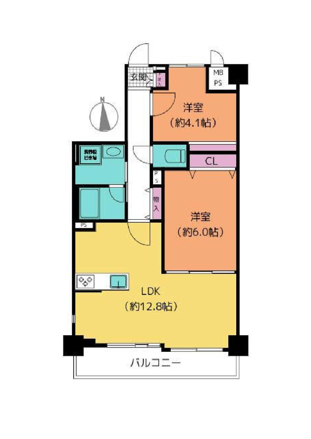 ライオンズマンション武蔵中原 2LDK、価格2980万円、専有面積52.63m<sup>2</sup>、バルコニー面積6.2m<sup>2</sup> 