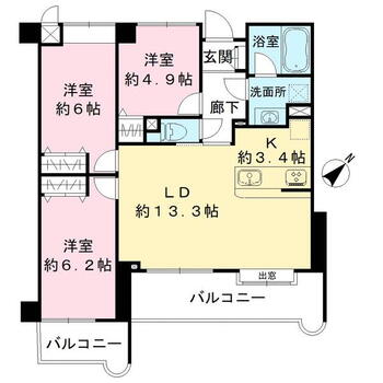 国分寺北シティハウス 3LDK、価格4280万円、専有面積74.43m<sup>2</sup>、バルコニー面積15.48m<sup>2</sup> 