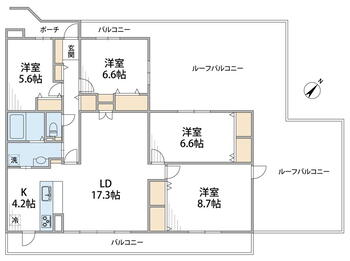 １００平米超え、１０階角部屋、広々ルーフバルコニー付きのマンション！コ 4LDK、価格3280万円、専有面積103.98m<sup>2</sup>、バルコニー面積21.41m<sup>2</sup> 