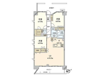 レーベン府中西府 3LDK、価格7380万円、専有面積84.72m<sup>2</sup>、バルコニー面積11.26m<sup>2</sup> 間取図