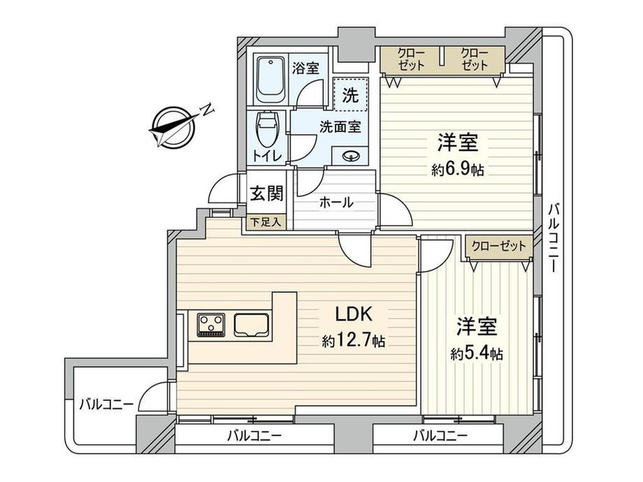 早稲田スカイマンション 2LDK、価格3750万円、専有面積55.25m<sup>2</sup>、バルコニー面積16.02m<sup>2</sup> 間取図