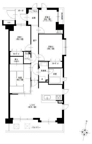 オーベル大和 4LDK、価格3990万円、専有面積83.68m<sup>2</sup>、バルコニー面積8.88m<sup>2</sup> 