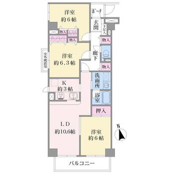 ハーズ赤門町 3LDK、価格4000万円、専有面積72.63m<sup>2</sup>、バルコニー面積6.61m<sup>2</sup> 角部屋につき各居室に窓があり明るい光の差し込むお部屋です。