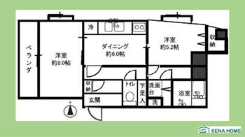 ◆◇追浜ビューハイム◆◇ 2DK、価格730万円、専有面積53.03m<sup>2</sup>、バルコニー面積4.47m<sup>2</sup> 専有面積５２m<sup>2</sup>超えのゆとりある２DKの間取りです♪