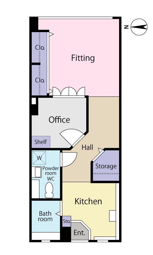 秀和外苑レジデンス 1DK、価格4880万円、専有面積35.15m<sup>2</sup> 以前はウェディングドレスショップのショールームとして利用されていました。事務所用としても住居用としても利用可能な間取りとなっています。