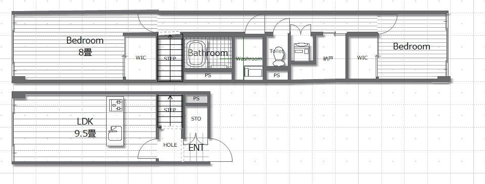 サトミビル 2LDK、価格3980万円、専有面積70.18m<sup>2</sup> 4階玄関LDKから3階浴室寝室へ降りるメゾネットマンションです。