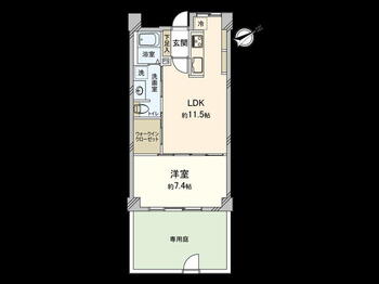 尾山台サマリヤマンション 1LDK、価格3390万円、専有面積44.65m<sup>2</sup> 間取図