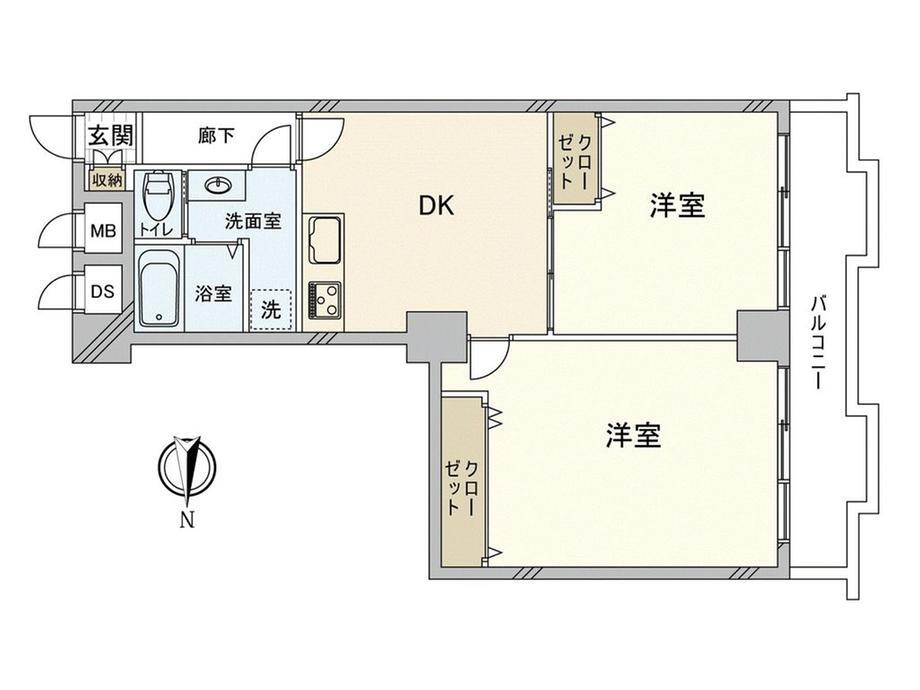東海ホーム富岡八幡 2DK、価格3498万円、専有面積55.55m<sup>2</sup>、バルコニー面積6.55m<sup>2</sup> 間取図