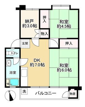富士見町住宅２５号棟 2DK+S（納戸）、価格698万円、専有面積41.7m<sup>2</sup>、バルコニー面積4.5m<sup>2</sup> 