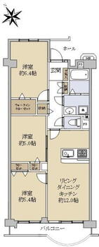 新松戸ファミールハイツ６号棟 3LDK、価格1698万円、専有面積64.82m<sup>2</sup>、バルコニー面積6.4m<sup>2</sup> 