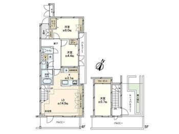 ドム国分寺 3LDK、価格7480万円、専有面積80.83m<sup>2</sup>、バルコニー面積10.11m<sup>2</sup> 