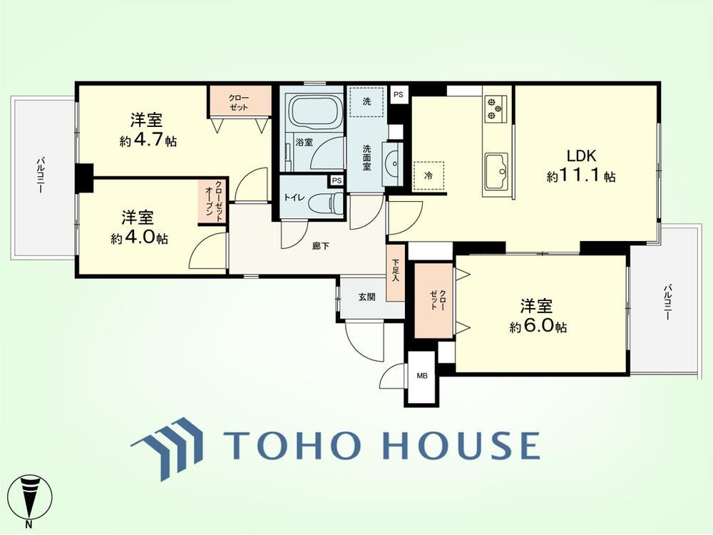 高井戸ハウス 3LDK、価格5190万円、専有面積58.9m<sup>2</sup>、バルコニー面積8.42m<sup>2</sup> 【間取り図】<BR>3LDK