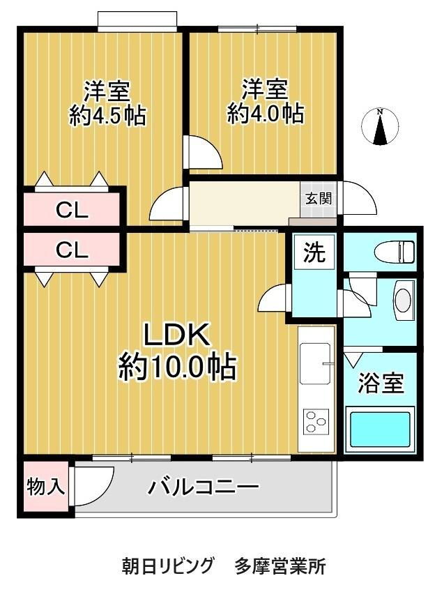 富士見町住宅２８号棟 2LDK、価格1450万円、専有面積41.7m<sup>2</sup>、バルコニー面積4.5m<sup>2</sup> 
