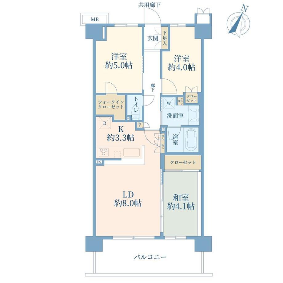 リビオシティ船橋北習志野 3LDK、価格4950万円、専有面積66.12m<sup>2</sup>、バルコニー面積11.02m<sup>2</sup> 間取図