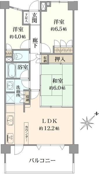 横濱東希望が丘パーク・ホームズ 3LDK、価格2880万円、専有面積66.41m<sup>2</sup>、バルコニー面積11.4m<sup>2</sup> 間取り図