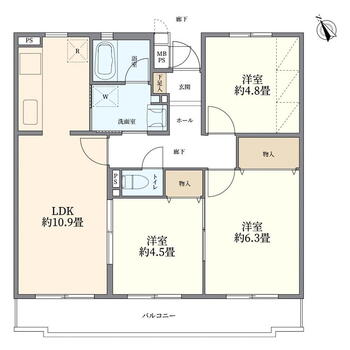 レインボー行田 3LDK、価格630万円、専有面積60.64m<sup>2</sup>、バルコニー面積8.79m<sup>2</sup> 