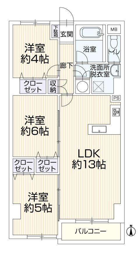 サンシャイン平塚　１００３号室 3LDK、価格1599万円、専有面積69.16m<sup>2</sup>、バルコニー面積3.45m<sup>2</sup> 各居室に収納付き！高層階の為眺望良好！