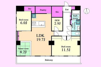 自由ヶ丘第３マンション 2LDK+2S（納戸）、価格6480万円、専有面積101.33m<sup>2</sup>、バルコニー面積14.07m<sup>2</sup> 
