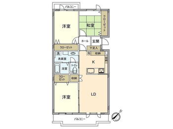 八王子パークヒル宇津木台　１－３号棟 3LDK、価格1230万円、専有面積73.36m<sup>2</sup>、バルコニー面積10.76m<sup>2</sup> 間取図