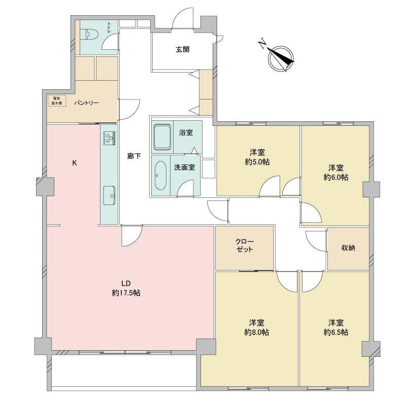 千石シティハウス 4LDK、価格1億3400万円、専有面積127.51m<sup>2</sup>、バルコニー面積6.63m<sup>2</sup> 4LDKタイプの住戸、明るい室内が印象的です。