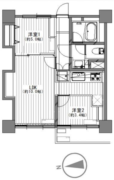 高田馬場住宅　１４階建て１１階部分 2LDK、価格4180万円、専有面積49.85m<sup>2</sup> 間取り図