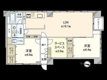 阿佐ヶ谷マンション 2LDK+S、価格4480万円、専有面積71.31m<sup>2</sup> 南・東向きの角部屋です。