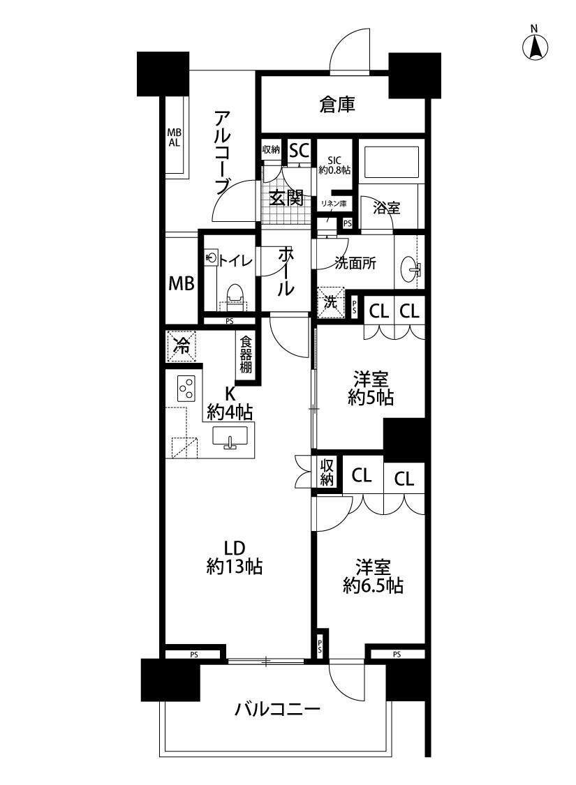 ＨＡＲＵＭＩ　ＦＬＡＧ　ＳＵＮ　ＶＩＬＬＡＧＥ　Ｅ棟 2LDK、価格1億1900万円、専有面積68.28m<sup>2</sup>、バルコニー面積10.02m<sup>2</sup> 南向き、専有面積68.28m2、2LDK