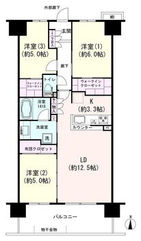 ファインシティ武蔵野富士見 3LDK、価格4180万円、専有面積72m<sup>2</sup>、バルコニー面積12m<sup>2</sup> ３LDK／72.00平米／南向き