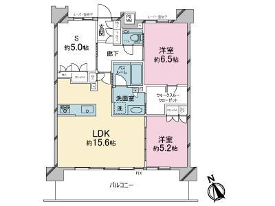 クリオ横濱三ツ沢 2LDK+S、価格4780万円、専有面積72.91m<sup>2</sup>、バルコニー面積14.58m<sup>2</sup> 家具の配置がしやすい間取