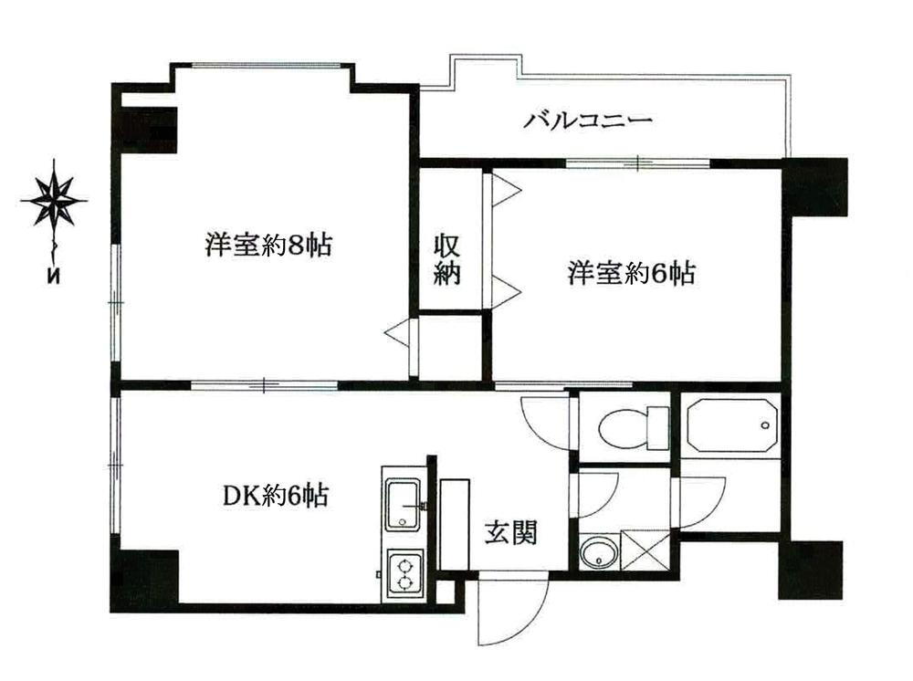 ヴィラトーゴー 2DK、価格3180万円、専有面積45.3m<sup>2</sup>、バルコニー面積4.5m<sup>2</sup> 