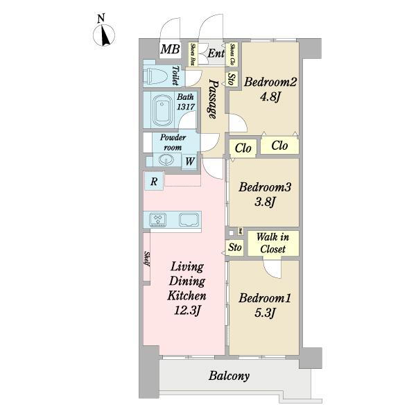 クレッセント溝の口 3LDK、価格5999万円、専有面積60.5m<sup>2</sup>、バルコニー面積6.44m<sup>2</sup> 