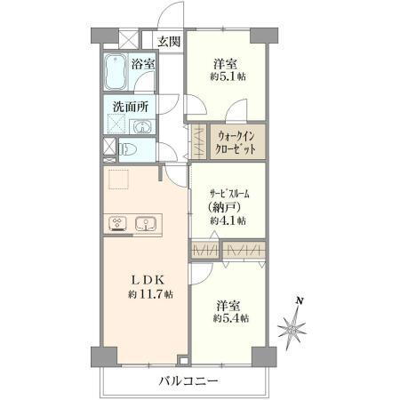 エンゼルハイム青戸第二 2LDK+S、価格3580万円、専有面積59.4m<sup>2</sup>、バルコニー面積5.4m<sup>2</sup> 間取り図