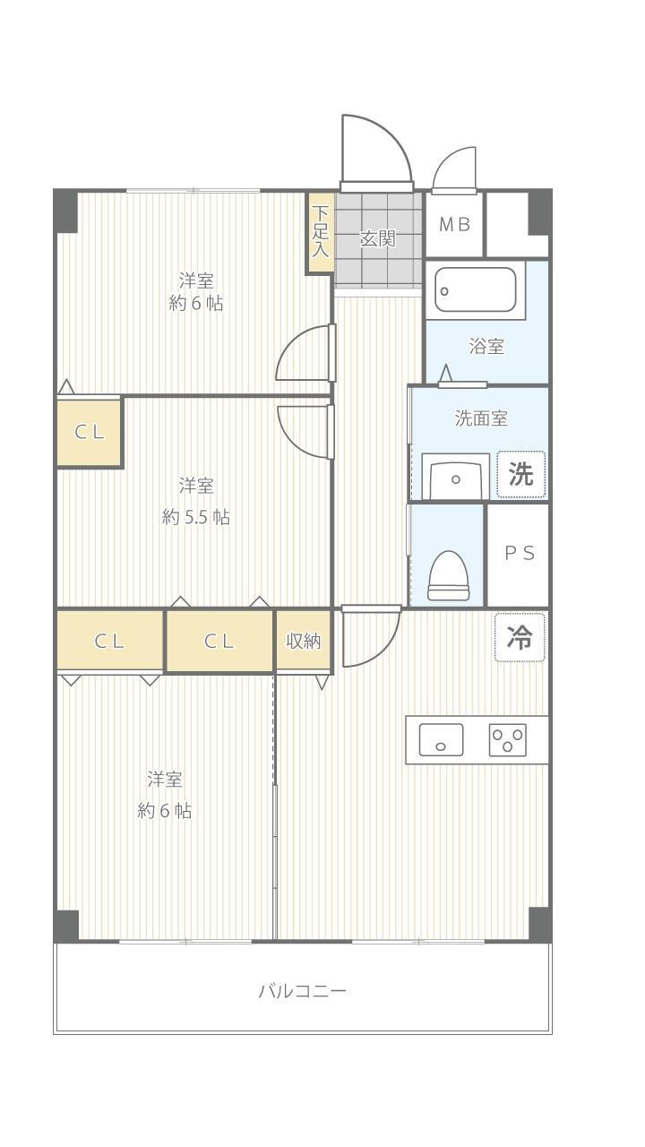 横浜東本郷マンション 3LDK、価格2590万円、専有面積64m<sup>2</sup>、バルコニー面積7.68m<sup>2</sup> ～Floor　Plan～<BR>図面と現況が異なる場合は現況を優先します。