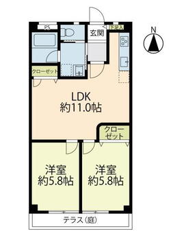 ハイツ善行 2LDK、価格1080万円、専有面積49.23m<sup>2</sup> 