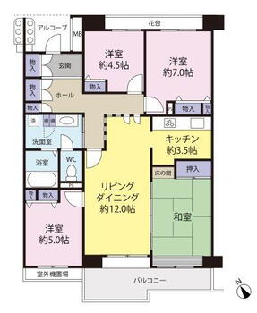 長峰杜の五番街 4LDK、価格2850万円、専有面積95.98m<sup>2</sup>、バルコニー面積9.92m<sup>2</sup> リビング・ダイニングを中心にバランスの取れた間取りです。