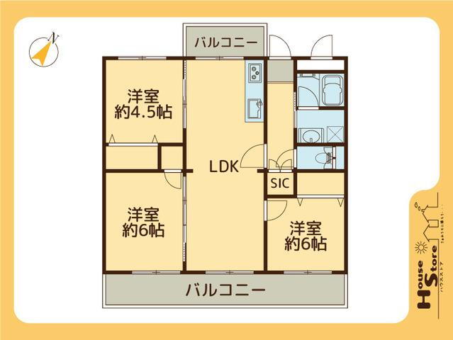 浦和白幡東中層住宅 3LDK、価格1790万円、専有面積66.46m<sup>2</sup>、バルコニー面積13.72m<sup>2</sup> ※図面と現況が異なる場合は現況優先となります。