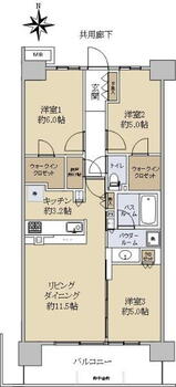 シティテラス越谷レイクタウン 3LDK、価格3990万円、専有面積70.2m<sup>2</sup>、バルコニー面積12m<sup>2</sup> 