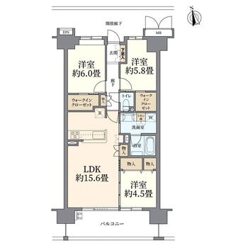 ポレスター熊谷銀座弐番館 3LDK、価格3400万円、専有面積75.17m<sup>2</sup>、バルコニー面積12.8m<sup>2</sup> 