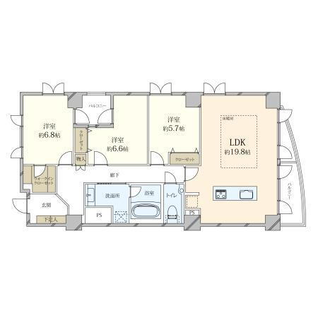 セボンパークビュー住吉　Ａ棟 3LDK、価格1億980万円、専有面積98.85m<sup>2</sup>、バルコニー面積4.41m<sup>2</sup> 間取り図