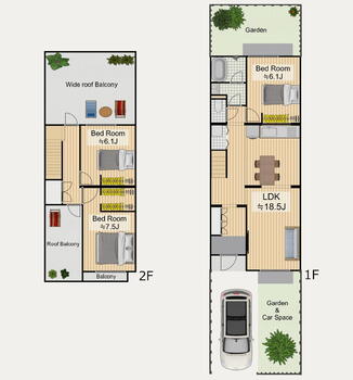 北柏ライフタウン松葉町 3LDK、価格2280万円、専有面積91.04m<sup>2</sup>、バルコニー面積2m<sup>2</sup> １階にLDKと居室が１室、2階にも居室が２室とワイドルーフバルコニーがございます。