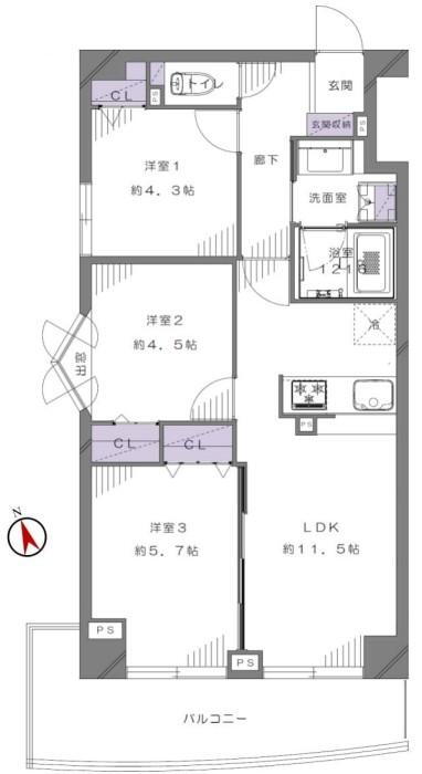 朝日パリオ国分寺 3LDK、価格3280万円、専有面積58.81m<sup>2</sup>、バルコニー面積9.78m<sup>2</sup> 室内写真近日公開予定
