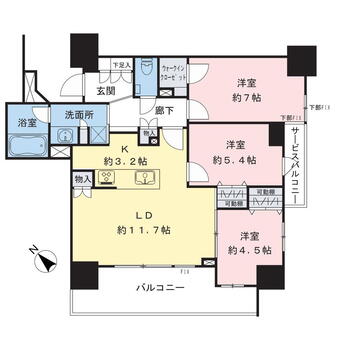 クリオ横須賀中央 3LDK、価格4880万円、専有面積72.52m<sup>2</sup>、バルコニー面積11.65m<sup>2</sup> 南西向き3LDK。角住戸につき、各居室に窓があり通風良好です！