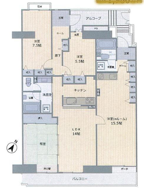 アーバンみらい東大宮　東三番街 4LDK、価格1780万円、専有面積123.73m<sup>2</sup>、バルコニー面積14.56m<sup>2</sup> 玄関も２箇所　２世帯住宅にも対応可能なマンションです。専有面積もゆとりの１２３平米