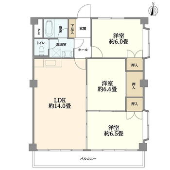 サガミ八雲ハイツ 3LDK、価格1150万円、専有面積68.61m<sup>2</sup>、バルコニー面積9m<sup>2</sup> 