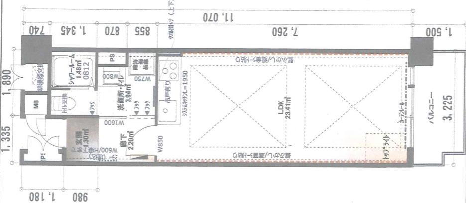 北新宿パークハイツ 価格2800万円、専有面積33.65m<sup>2</sup>、バルコニー面積4.25m<sup>2</sup> 床面積３１．６１m<sup>2</sup>（登記簿）。