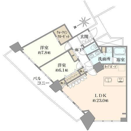 みなとみらいミッドスクエア　ザ・タワーレジデンス 2LDK、価格1億8000万円、専有面積83.66m<sup>2</sup>、バルコニー面積17.18m<sup>2</sup> 間取り図